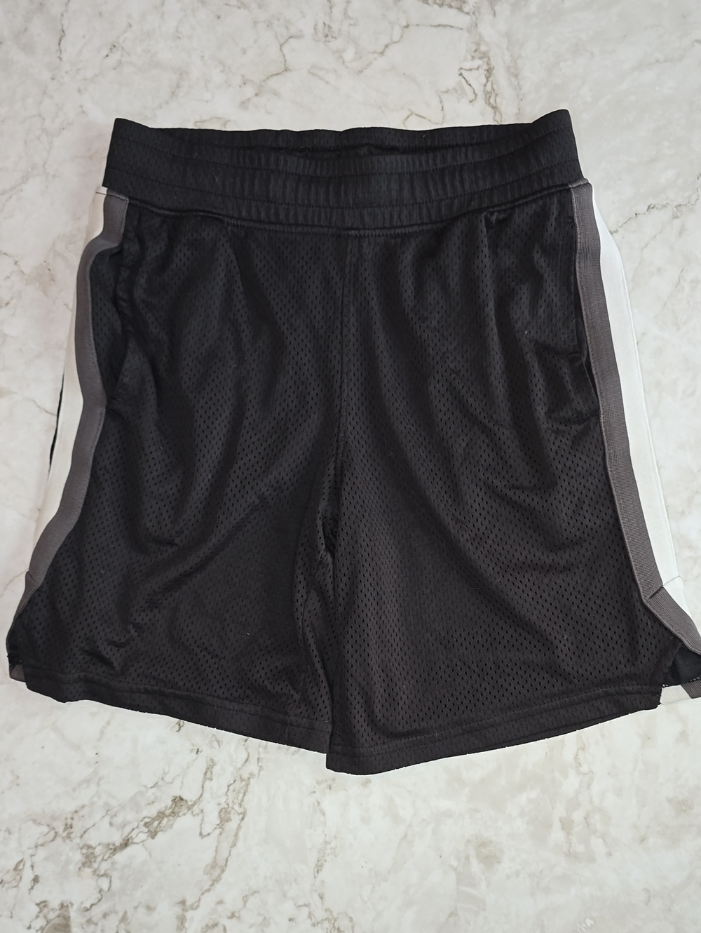 All in Motion Boys Medium black basketball shorts with stripes